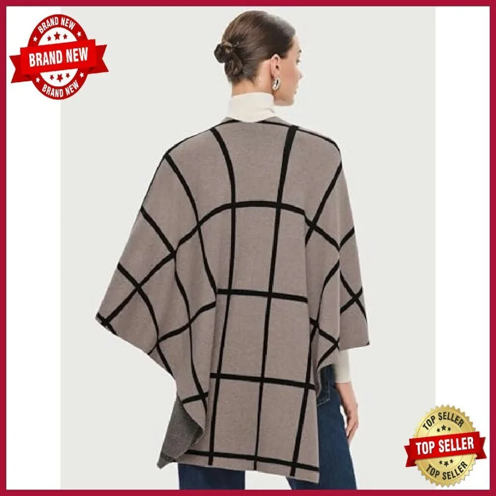 Lightweight Knit Poncho Shawl Wrap Cross Front One Size Soft Viscose - Picture 5 of 7